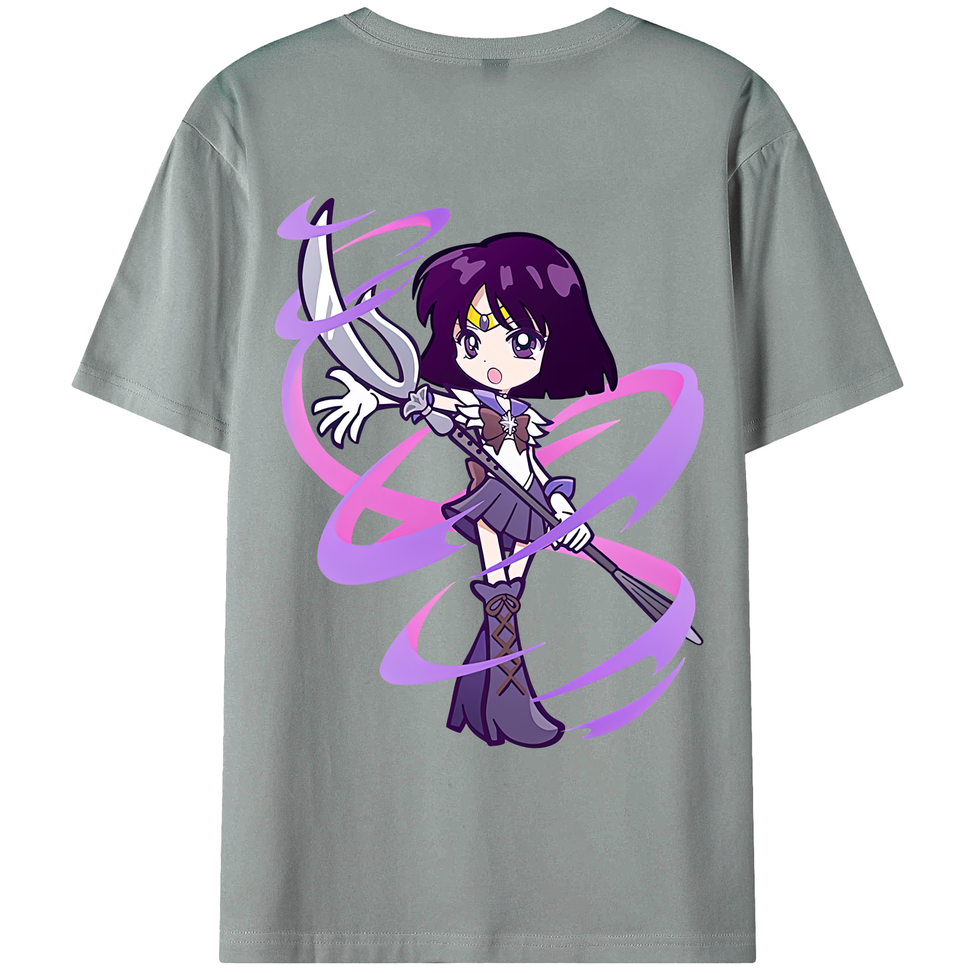 （画像用） 美少女戦士セーラームーン 土萠ほたる Sailor Moon Tomoe Hotaru （セーラーサターン；Sailor Saturn） 綿100％ メンズ半袖Tシャツ（バックプリント） 通気性